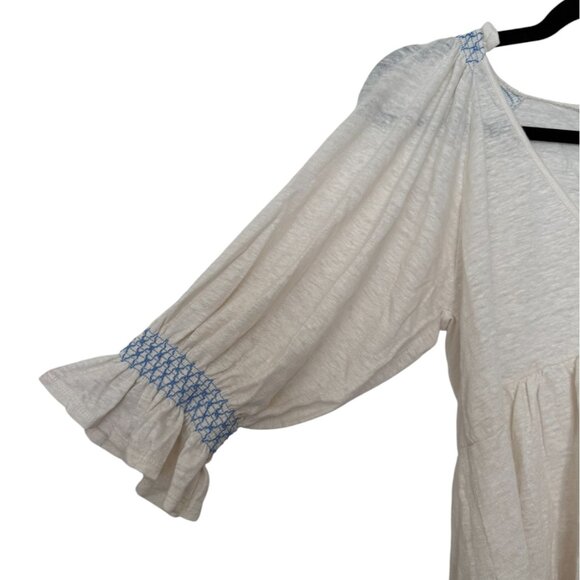 Chaser Cream Boho Baby Doll Quarter Sleeve V-Neck Flowy Top - Small - Picture 4 of 4